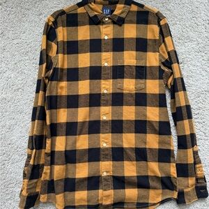 GAP Men's Black and Yellow Plaid Shirt
